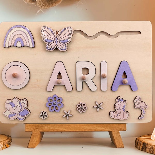 Montessori Name Puzzle for Kids - Personalized Wooden Busy Board, Sensory Toys for 2 Year Olds, Perfect Baptism & Birthday Gift