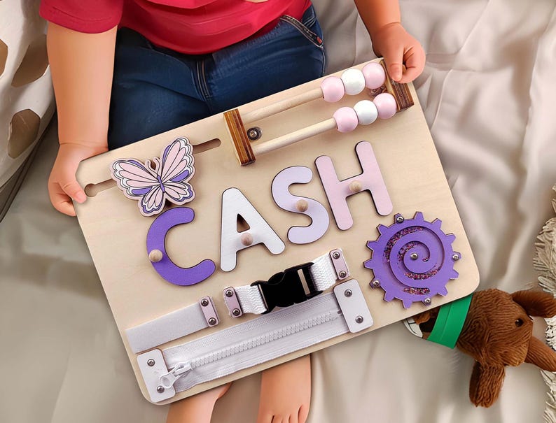 Name Puzzle Wooden Busy Board With Peg Montessori Toy Personalized