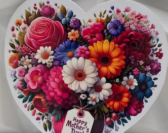 Sticker Fête des Mères Bouquet de fleurs en forme de coeur