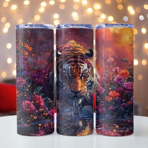 20oz Tiger Reflection Blommig Sublimeringsdesign - 300 DPI - Tiger Tumbler Wrap