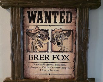 Splash Mountain Brer Fox Wanted Poster with Rustic Faux Wood Frame