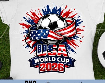Imagen PNG del Mundial de EE. UU. 2026, diseño de sublimación de fútbol, descarga de PNG de fútbol patriótico