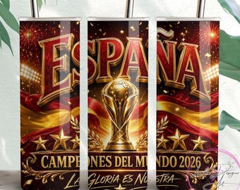 España Campeón 2026 Tumbler Wrap PNG, Spain Soccer Sublimation Design