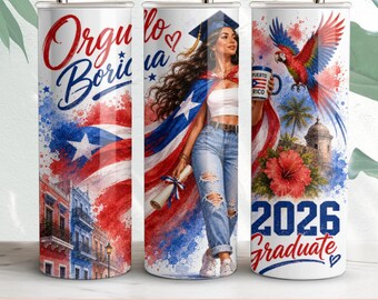Puerto Rican Graduation Gift PNG, Orgullo Boricua Class of 2026 Tumbler Wrap (Digital Only)