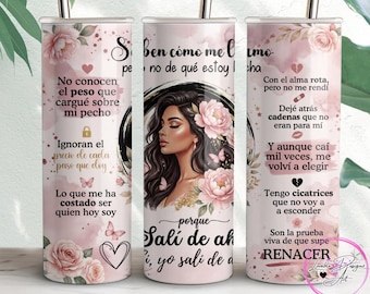 Sali de Ahi cancion Tumbler Wrap PNG, Mujer Fuerte Diseño de sublimación, Vaso flaco de 20 oz, Descarga digital motivacional en español