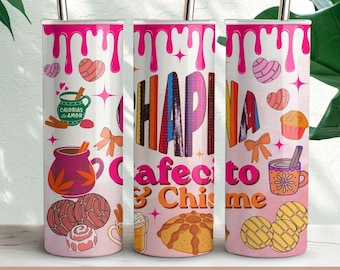 Chapina Cafecito y Chisme Tumbler PNG, Latina Mom 20oz Skinny Wrap, Guatemalan Coffee Design, Sublimation Digital Download