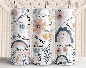 Boho Affirmations Skinny Tumbler: Self Love Design (PNG, SVG)