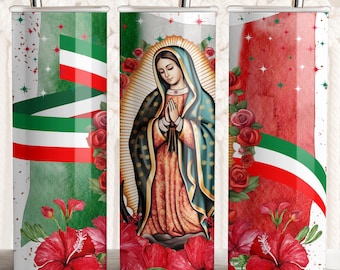Virgen de Guadalupe Tumbler Wrap: Mexican Flag Design (Digital Download)