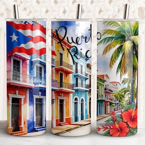 Puerto Rico PNG Tumbler Wrap para sublimación, Puerto Rico Street, Bandera de Puerto Rico png, Sublimate Designs descarga Instantánea, Solo Digital