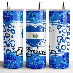 El Salvador 20oz skinny tumbler PNG sublimation design El Salvador flag tumbler wrap  Digital Download Independence Day Design Hispanic Wrap