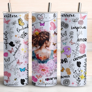 Spanish Affirmation 20oz Tumbler Wrap: Seamless Floral Design (Digital Download)