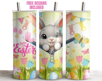 Easter Bunny Tumbler Wrap PNG, 20oz Skinny Sublimation Wrap, Cute Easter Design