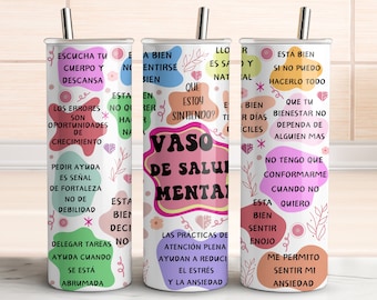 Spanish Mental Health Tumbler Design: Self Love Affirmations (SVG, PNG)