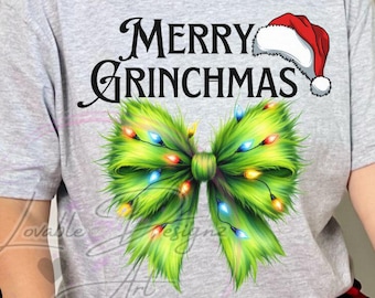 Christmas Grinch Bow PNG: Holiday Sublimation Design (Digital Download)