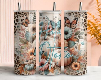 Hola Otoño Tumbler Wrap: Spanish Fall Floral Design (Digital Download)