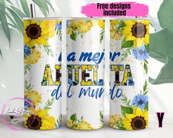 Abuelita Tumbler Wrap PNG: Sunflower Spanish Grandma Design (Digital Download)