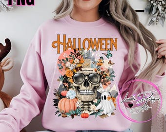 Floral Halloween Skull PNG: Spooky Sublimation Design (Digital Download Only)