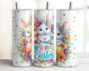 Easter Bunny Tumbler Wrap PNG | 20oz Skinny Tumbler Sublimation Design (Digital Download)