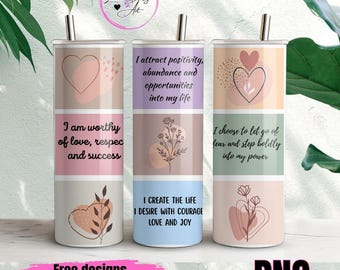 Boho Affirmation Tumbler Wrap: 20oz Skinny Tumbler Sublimation Design (Digital Download)