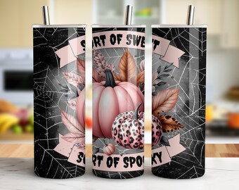 Halloween Pumpkin Tumbler PNG: Spooky Wildflower Design (Digital Download)