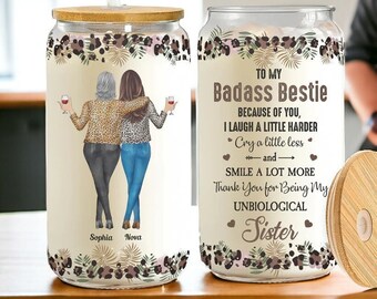 Gepersonaliseerde beste vriend Tumbler, gepersonaliseerde grappige koffiemok voor Bestie, aangepaste vriendschap glazen beker, bruidsmeisje voorstel glazen Tumbler