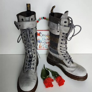 Dr Martens Thema 14 eye 1914 grey mid calf boots buckle belt strap UK6 EU39 US8