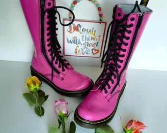 Dr. Martens Pink Patent Leather Mid-calf Boots, UK4 EU37 US6 - Etsy
