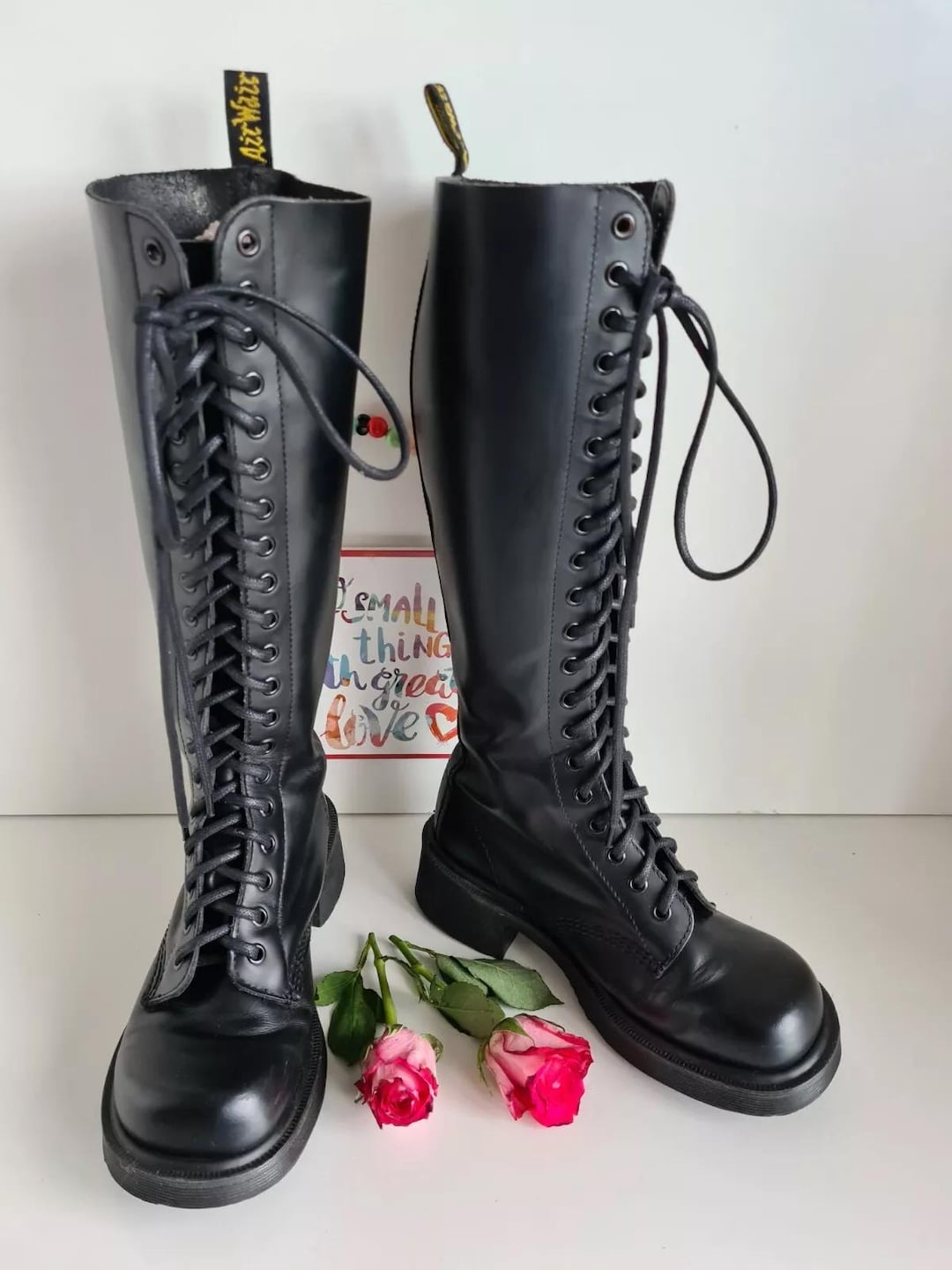 Bottes Dr. Martens 1420 - Pointure UK 4 (FR 37), Cuir Lisse Noir, 20 Trous - Occasion TBE