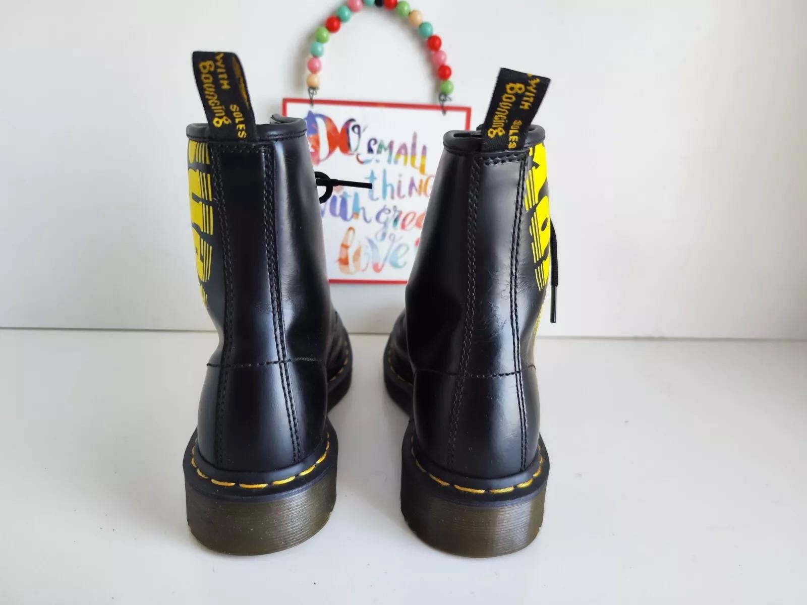 Dr Martens 1460 8 Hole Black Logo Brand Boots Black Yellow Dr Martens 1460 8 Hole Black Logo Brand Boots Black Yellow