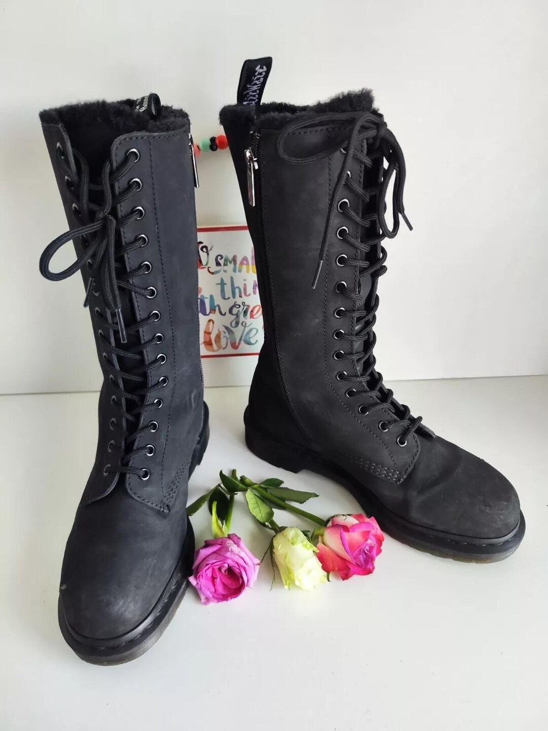 Dr Martens 1b99 FL Fleece gefüttert Fell schwarz 1914 Stiefel UK