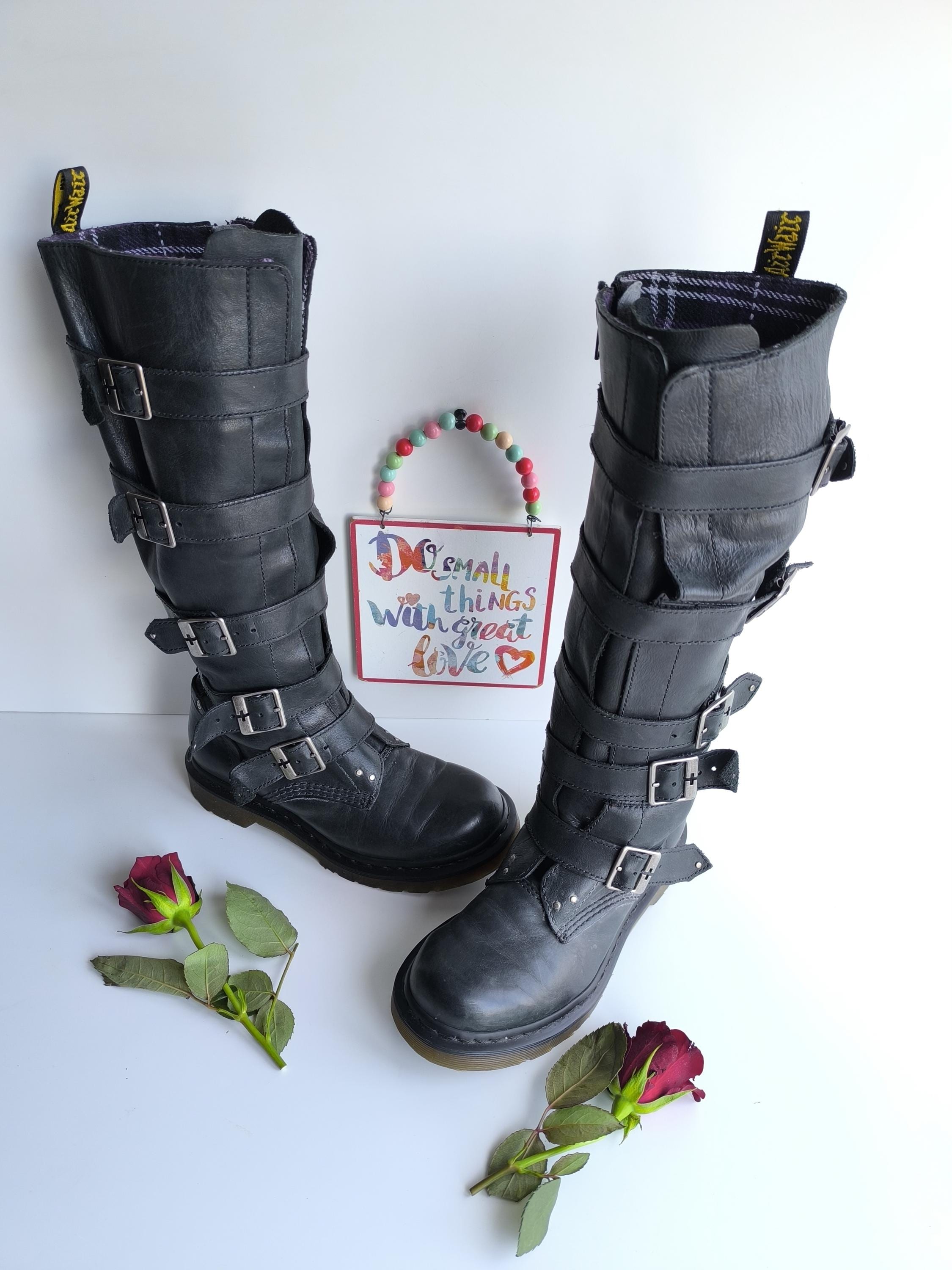 Dr. Martens Phina Buckle Biker Leather Tall Boots (UK 4) - Etsy