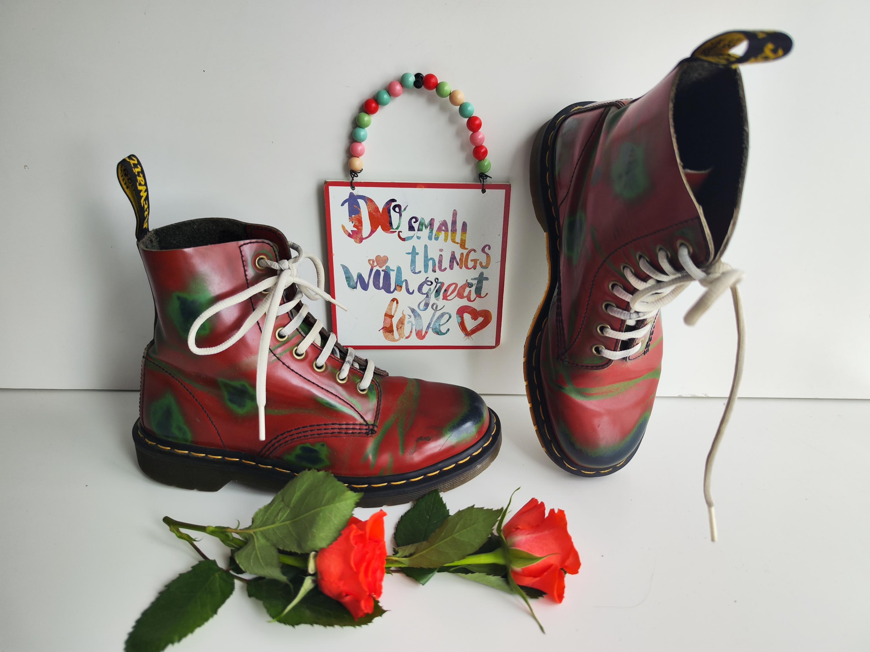 Dr Doc Martens 1460 Rub off Acid Red Blue Eye Leather Boots UK6