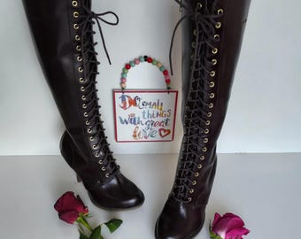 Dr Martens Gilda heeled brown court knee high tall boots UK3 US5 EU36