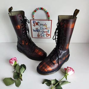 Dr Martens 1914 tartan mid calf 14 eye england vintage boots UK3 EU36 US5