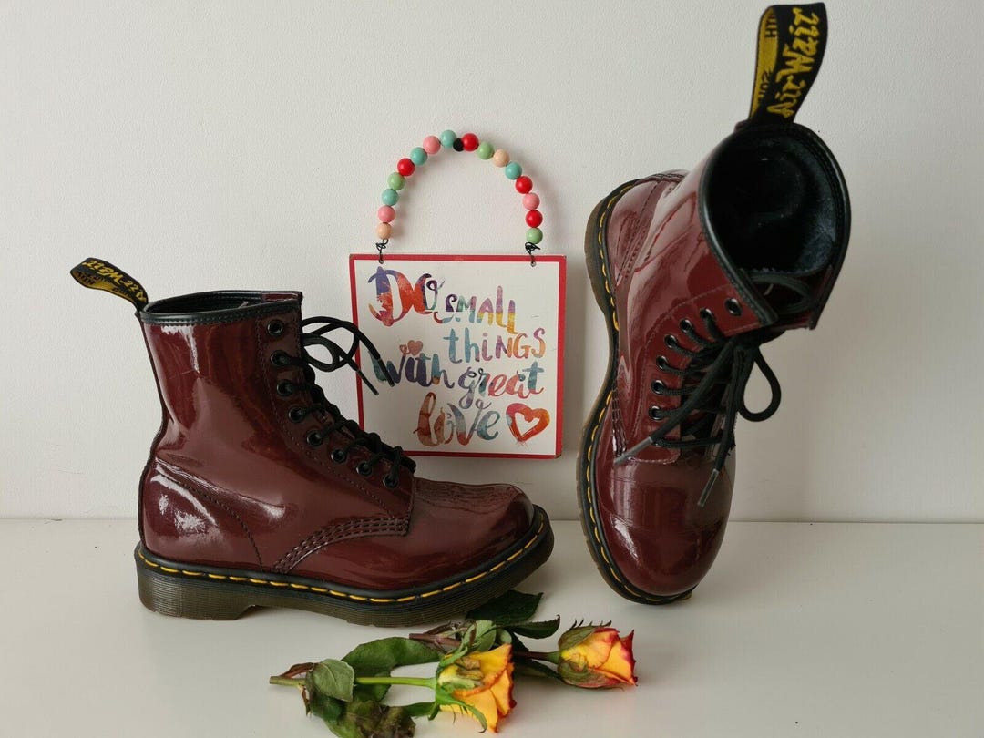 Dr Martens 1460 Pascal Red Burgundy Patent Hole Boots UK5 EU38