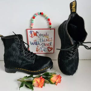 Dr Doc Martens pascal black fur hair animal 8 hole 1460 boots UK 4 EU 37 US 6