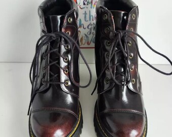 Dr Martens Leather Averil Heeled Boots High Heel Burgundy Red