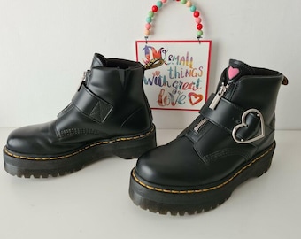 Women's Dr Martens Lazy Oaf Buckle Boots Heart Platform Quad Sole