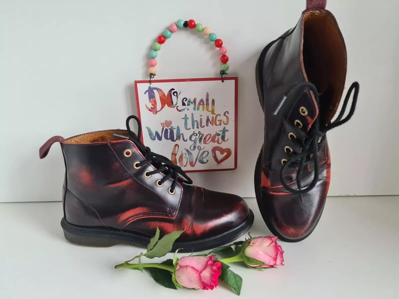Dr Martens Emmeline 5 Hole Red Arcadia Rub off Ankle Boots UK6