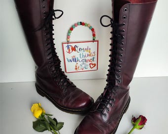 Dr Martens 1b60 20 eye hole tall burgundy cherry red knee high boots UK7