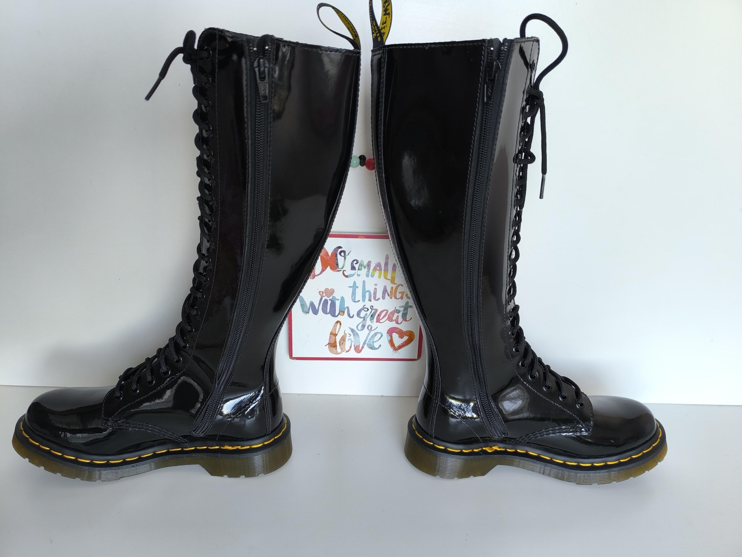 Brand New Dr Martens 1b60 20 Eye High Knee Tall Patent Black Boots
