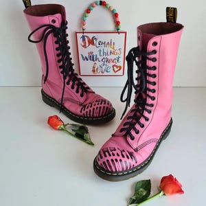 Dr Martens 1914 14 hole 1C14 pink foot festival mid calf boots UK5 EU38 US7