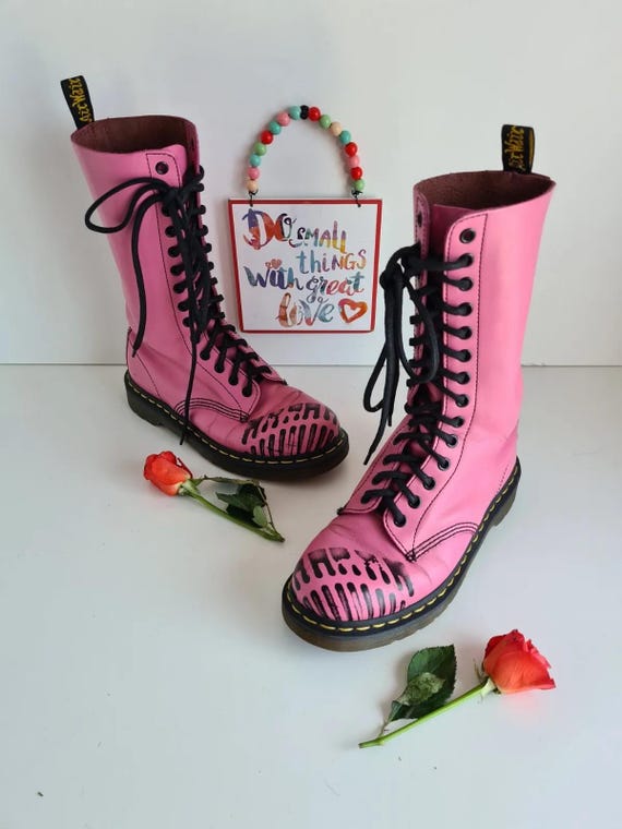 Dr Martens 1914 14 Hole 1C14 Pink Foot Festival Mid Calf Boots UK5 EU38 US7 Etsy UK