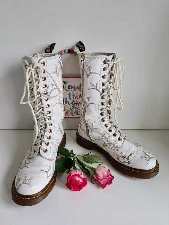 Dr Martens 14 Eye White 12391 Floral Midcalf Boots 1b99 Zip