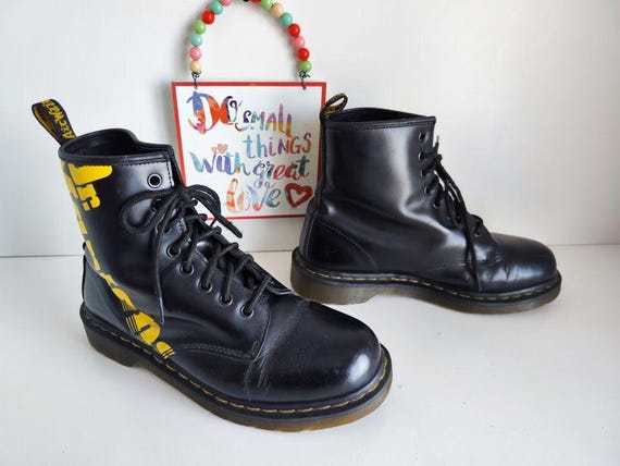 Dr. Martens Black Leather Boots with Yellow Accents Dr. Martens Yellow Stitch Womens Size 8 39 Black Leather  main image 3