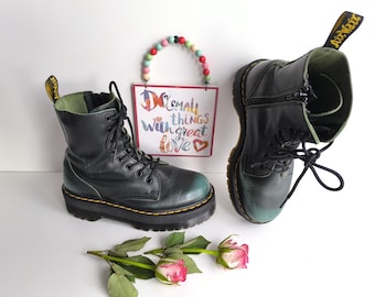 Botas Dr. Martens Jadon verdes con plataforma, talla UK 5, EU 38, US 7, suela cuádruple.