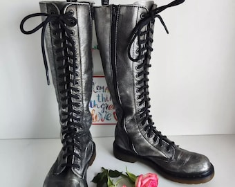 Dr Doc Martens 20 Hole 11550 Silver 1b60 Knee High Boots UK4 EU 37