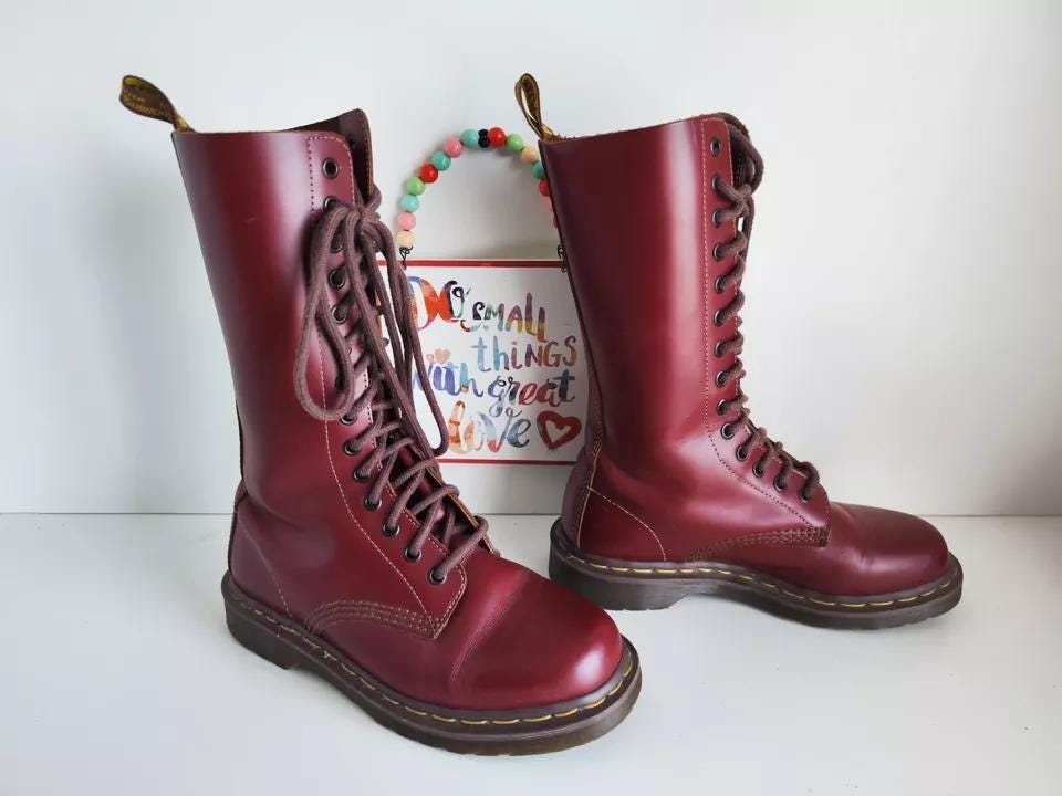Vintage Dr. Martens 1914 Cherry Red Leather Boots, 14 Eye, UK 4