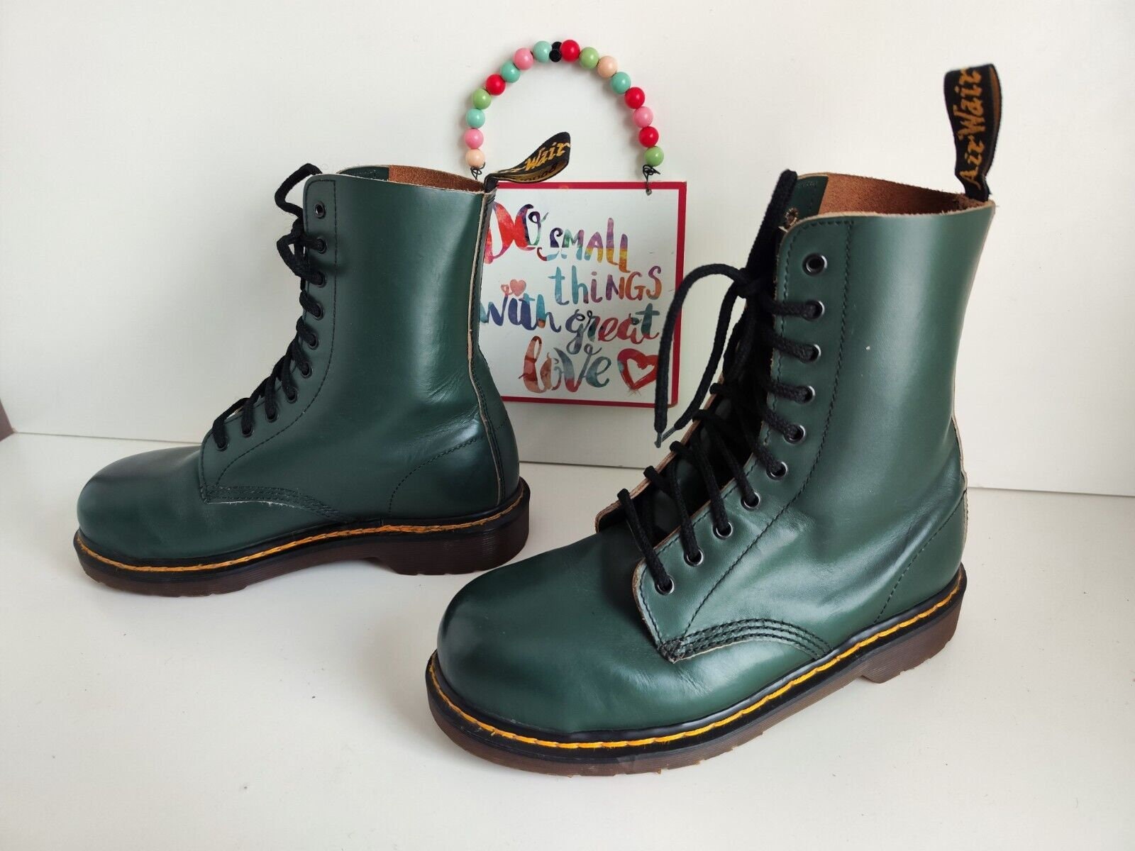 Dr Martens 10 Eye 1490 Green Vintage England Double Stiches