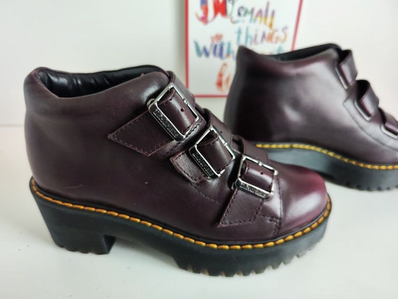 Doc Martens Coppola Platform Heeled Court Burgundy Buckles Boots UK4 EU37 US6 Etsy UK